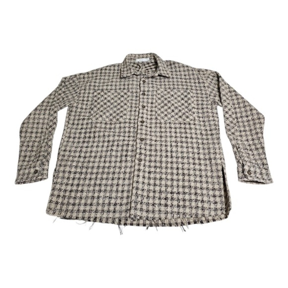 MNML Raw Edge Flannel Mens M Oversized Shacket‎ Heavyweight Plaid Sparkle